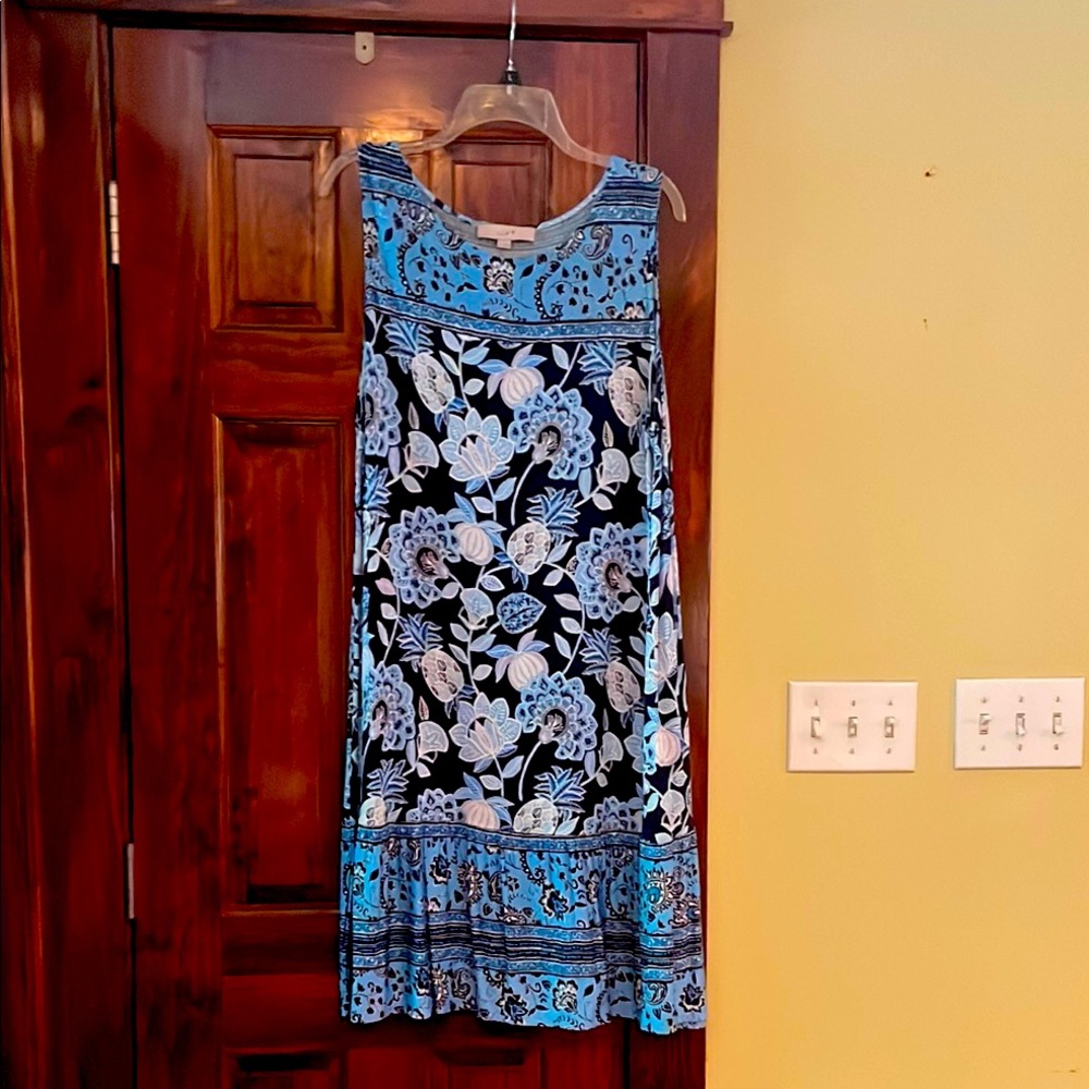 Floral Sleeveless Dress - Blue and Black
